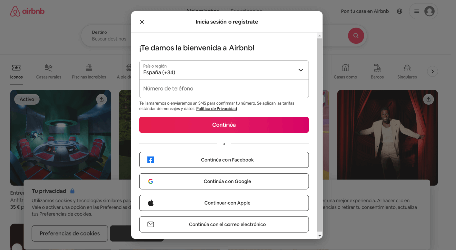 Ejemplo de AARRR en la fase de Activación Airbnb