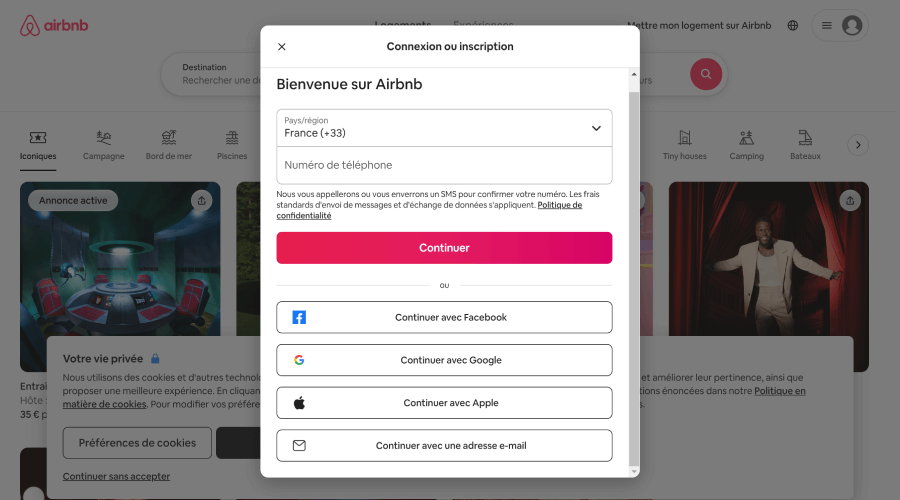 Exemple d'AARRR dans la phase d'activation d'Airbnb